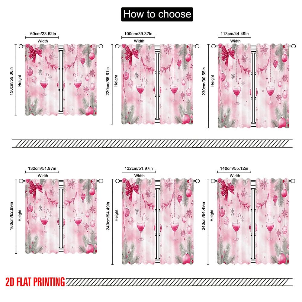2pcs,2D Plane Printing Light Filtering Curtains Christmas Ornaments Festive Winter Holidays Versatile Polyester Fabric (without