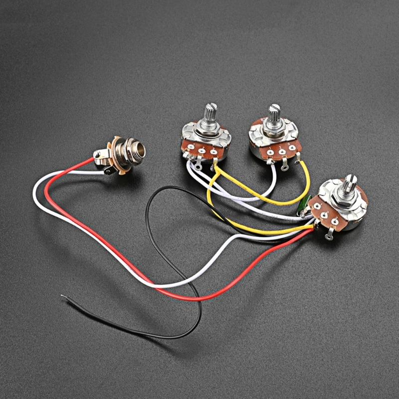 2V 1T Wiring Kit, 3 Way A250K Wiring Harness Prewired Guitar Wiring Hareness for Electric Guitar Bass Repair Replacement