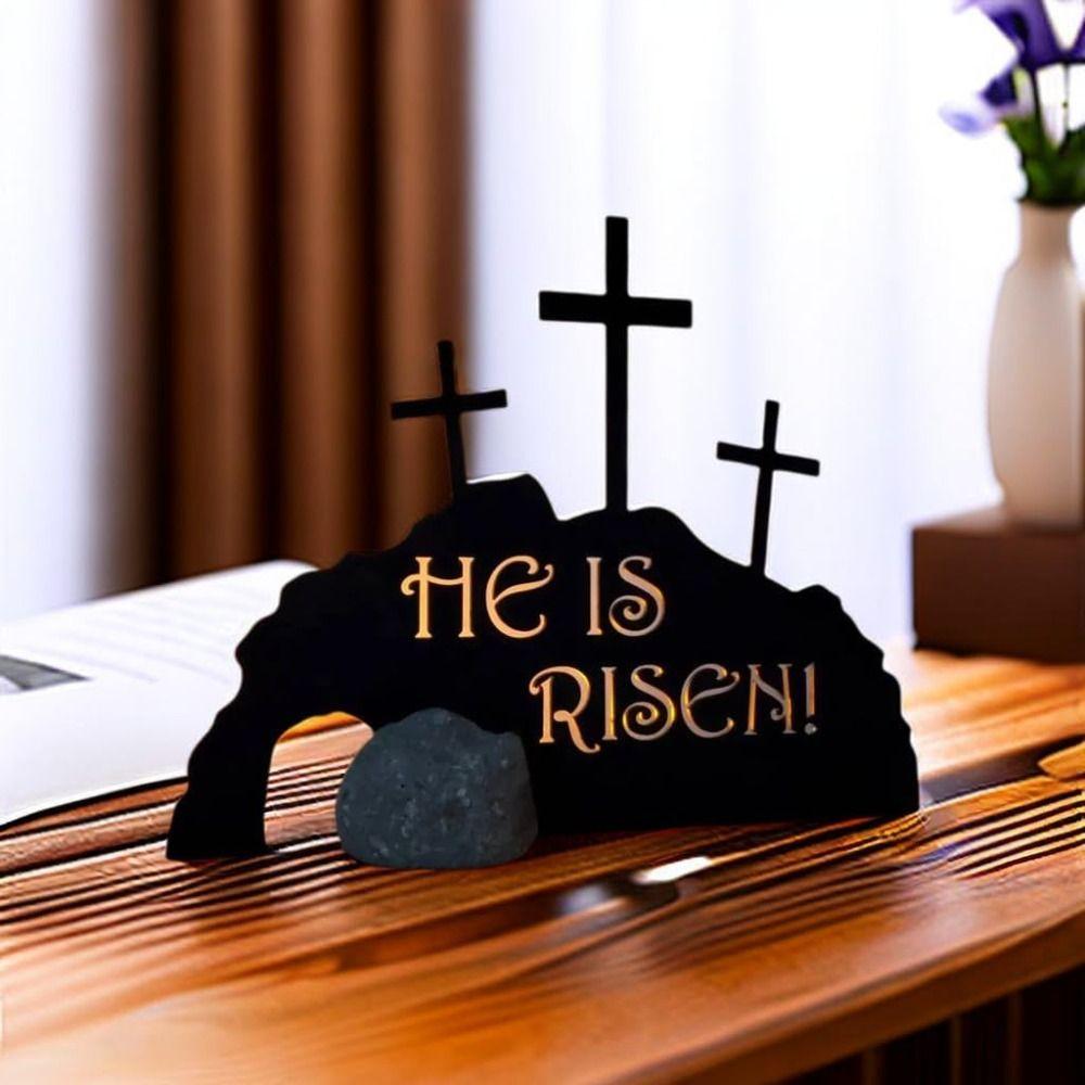 He Is Risen Cross Easter Scene Black Color Easter Decoration Christian Jesus Scene Ornaments
