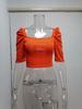 Women's Spring New Women's Simple Square Neck Puff Sleeve Top Women's Short Sleeve