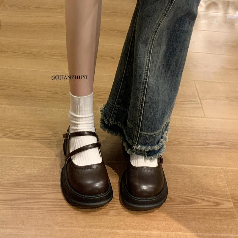 

JK brown round head platform small leather shoes women s 2025 new spring retro British style Japanese Mary Jane single shoes women 40