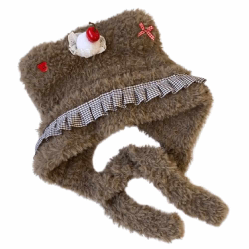 Кепка-шапка с ушками медвежонка Милая плюшевая шапка-свитер Модная плюшевая шапка с наушниками для походов хаки