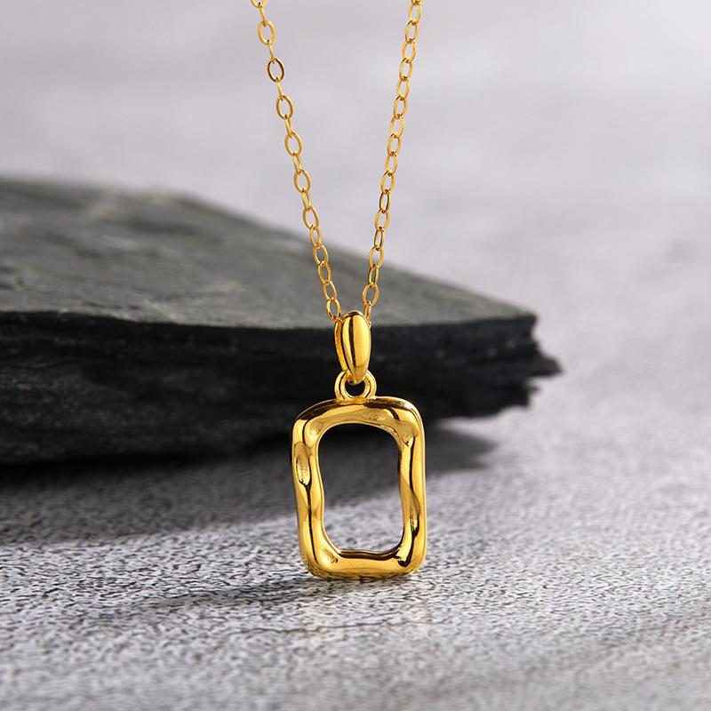 S925 Sterling Silber Bunte Schatzkette Damenmode Einfach Unregelmäßige Textur Französischer Kunstrahmen Anhänger