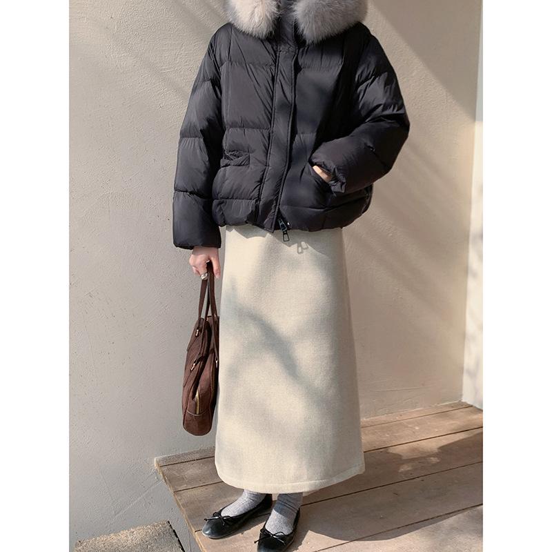 Elegant Korean High-Waisted Straight Long Skirt - Winter Commute Style for Women S (85-100 cm) абрикосовый