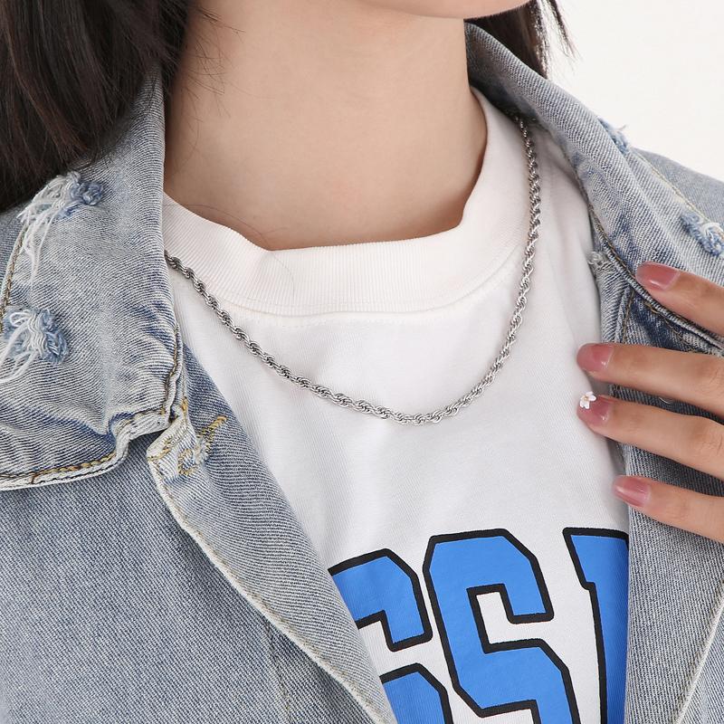 KALEN 4/6/8mm Fashion Men's Women's Simple Stainless Steel Necklace Thick Twisted Chain Jewelry DIY Accessories Gift
