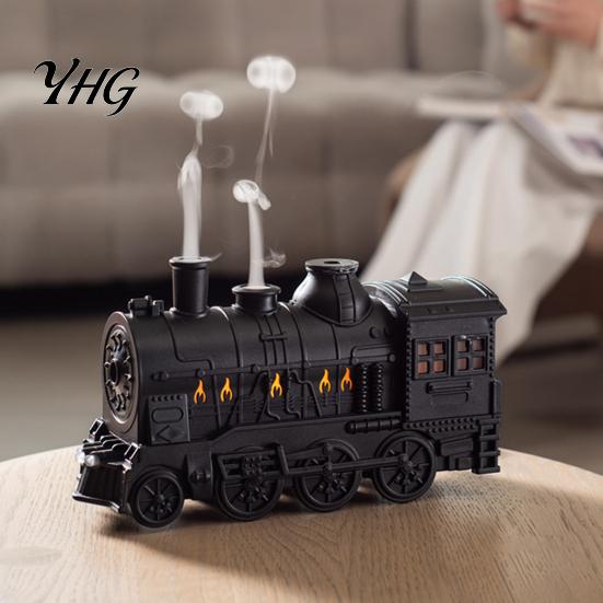 Large Capacity Desktop Humidifier Vintage Steam Train Aroma Diffuser, 300ml Ultrasonic Cool Mist with Dual Quiet Humidifiers for Baby Room LED Lights,