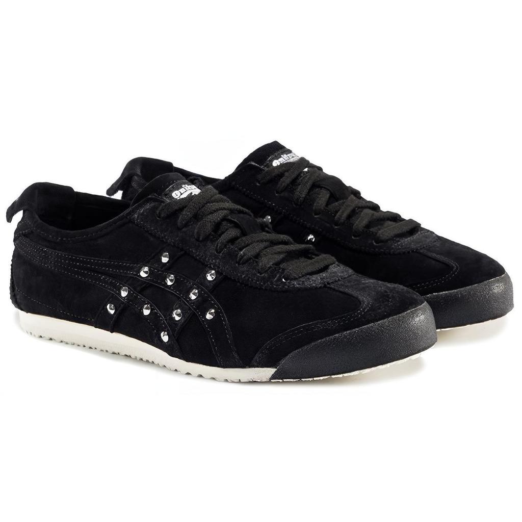 ONITSUKA TIGER Mexico 66 עור חזיר עם ניטים סופג זעזועים עמיד בפני החלקה עמיד נעליים קז'ואל נמוכות יוניסקס סניקרס שחור 1183A257-001