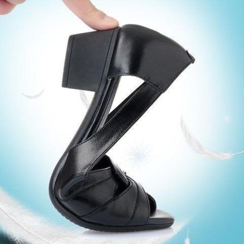 Black Fish Mouth Ψηλοτάκουνα Σανδάλια Γυναικεία Παπούτσια εργασίας με μαλακή σόλα με μεσαίο τακούνι Απλά και casual καλοκαιρινό στυλ