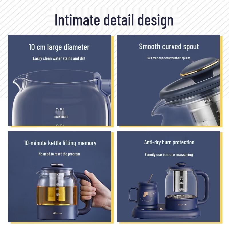 BEAR 0.8L Multifunction Glass Wellness Kettle CN Plug (adapter Included)