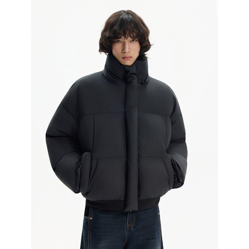 Blaexit American-Style Cleanfit Quilted Short Cotton Jacket for Men, Winter Fleece-Lined Thick Coat, Warm Puffer Jacket