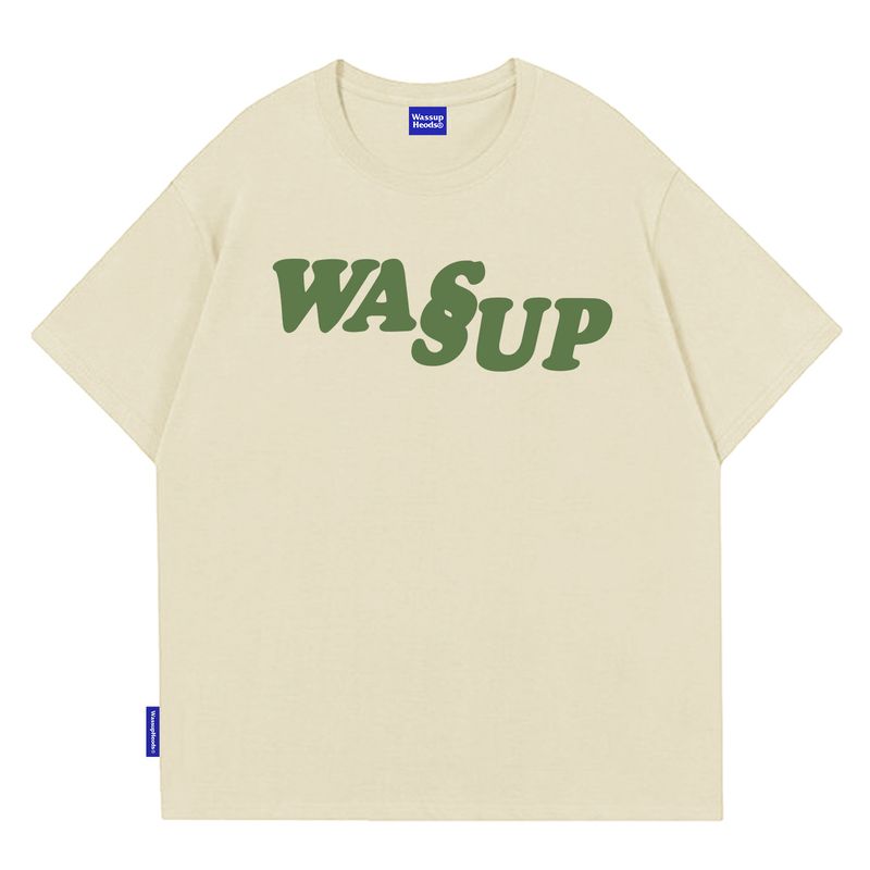 Wassup Heods Summer T-Shirt for Men, Loose Casual Pure Cotton Solid Color Couple Wear Short Sleeve Ins Trendy Brand Half Sleeve