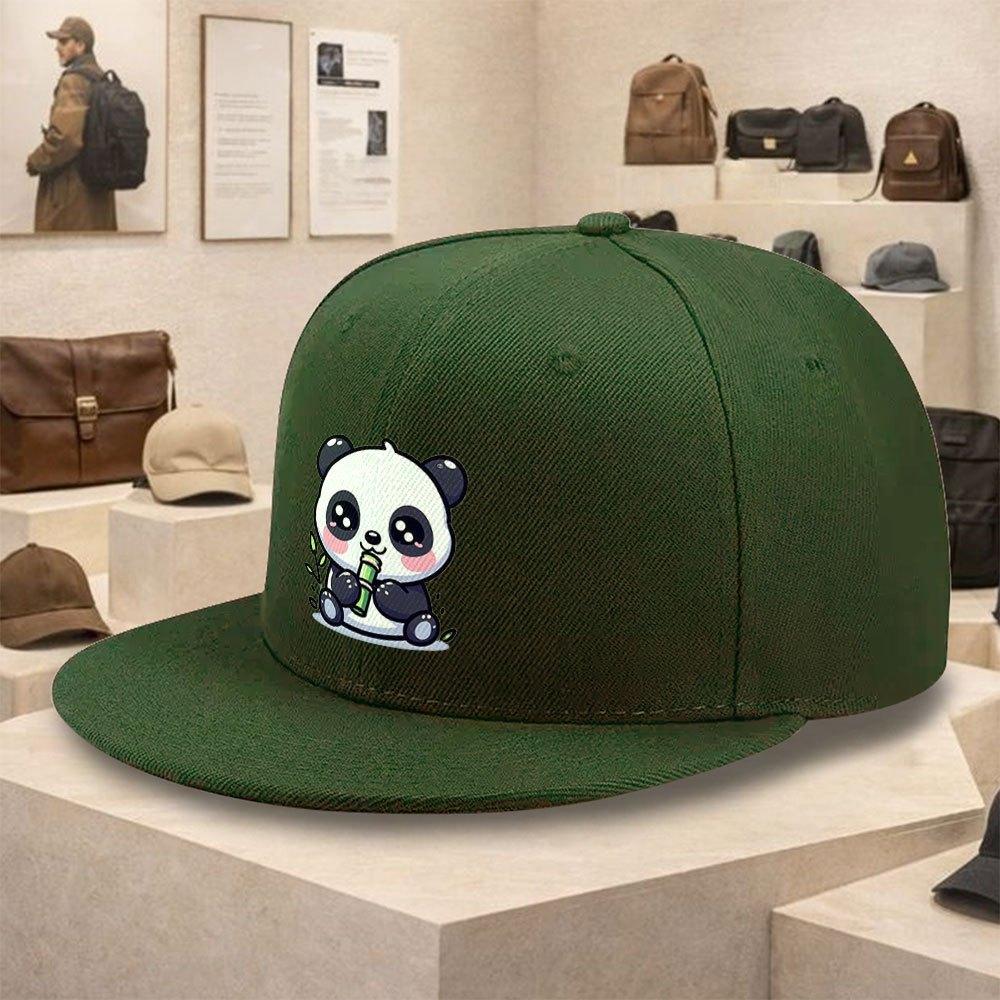 Cute Cartoon Panda Eating Bamboo Polyester Baseball Cap Unisex Flat Brim Hip Hop Street Style Hat