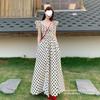 Super Fairy French High-end Polka Dot Dress for Women's Summer New Pleated Waist and Thin Temperament Flying Sleeve Long Dress