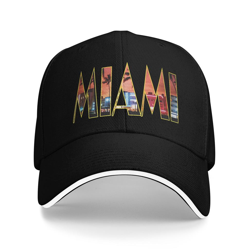 Herren Damen Miami 80er Retro Sandwich Hüte, Enganliegende Baseballkappen Snapback Kappen Trucker Arbeiterkappe Atmungsaktive Dad Hat Sommer
