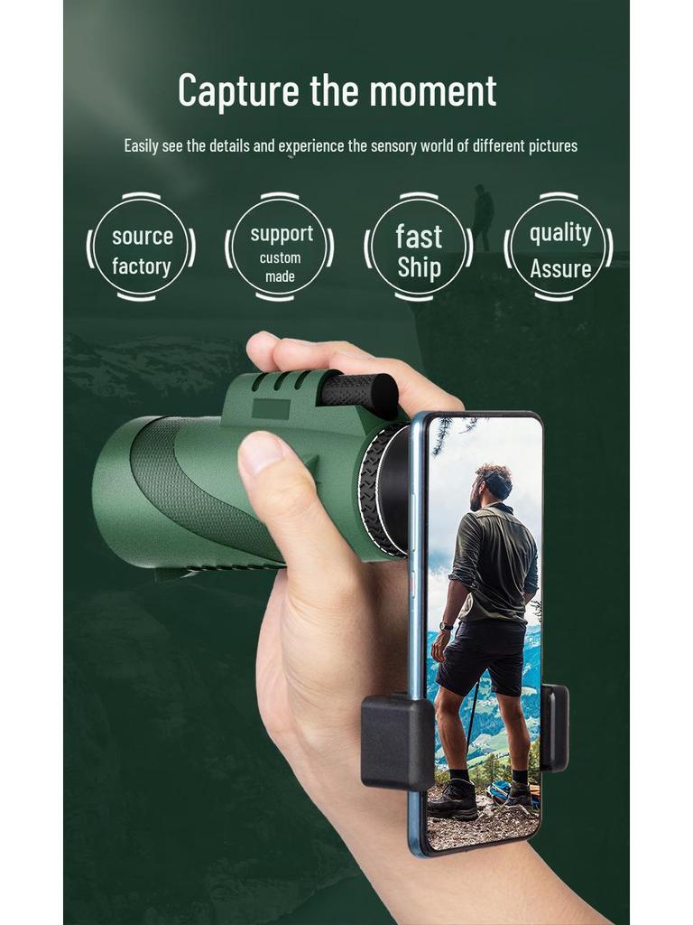 Green Leather 80x100 HD Monocular Telescope with Night Vision - High-Power, Portable for Concerts and Outdoor Use with Mobile Phone Compatibility