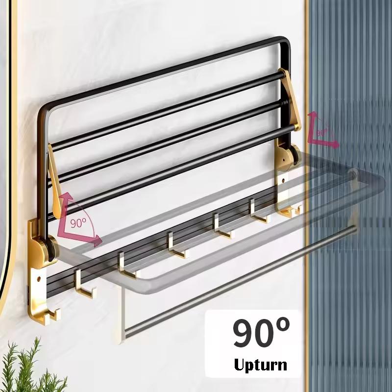 Aluminum Folding Storage Rack Hardware Accessories Set Black and Gold Towel Rack Shelf Bathroom Products