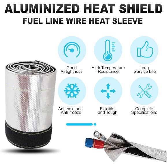 Aluminized Heat Shroud Sleeving Heat Shield Fuel line Wire Protection Silver Hose Heat wrap with 10 Pcs Metal Zip Ties (Silver 3/4''I.D. x 3FT)