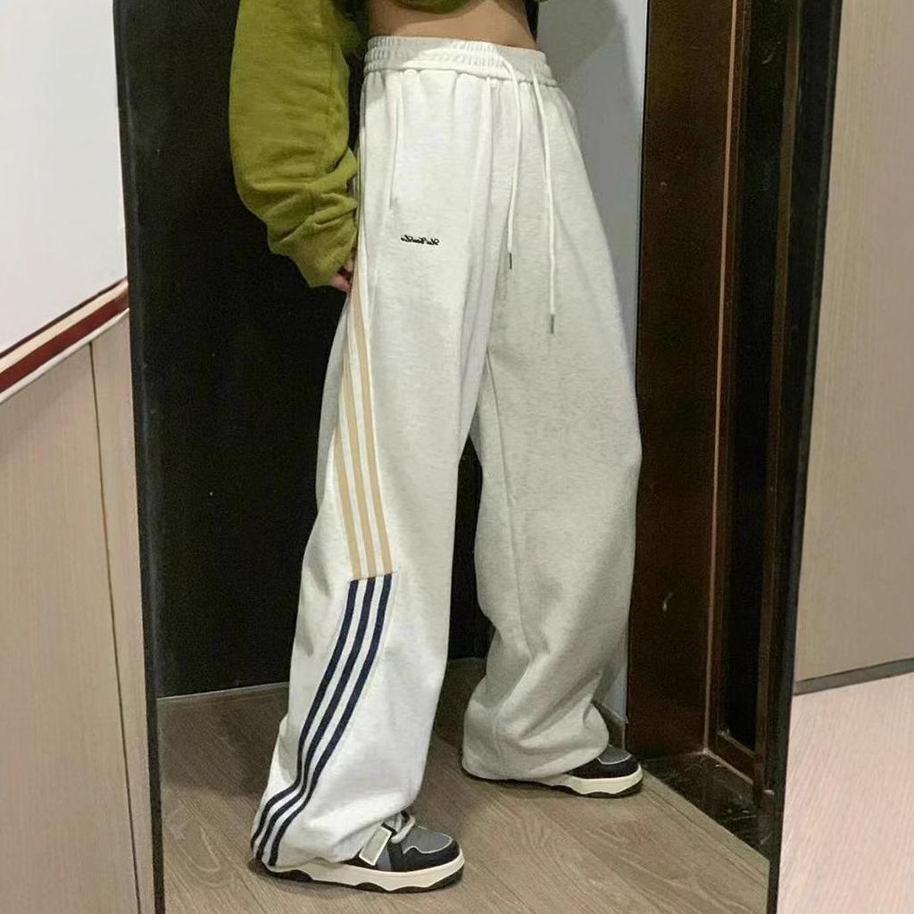 Women's Striped Wide-Leg Sweatpants - Autumn Design