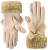 Maison De Fleur Women's Fur Ribbon Gloves, Beige, 8A13FKJ0200