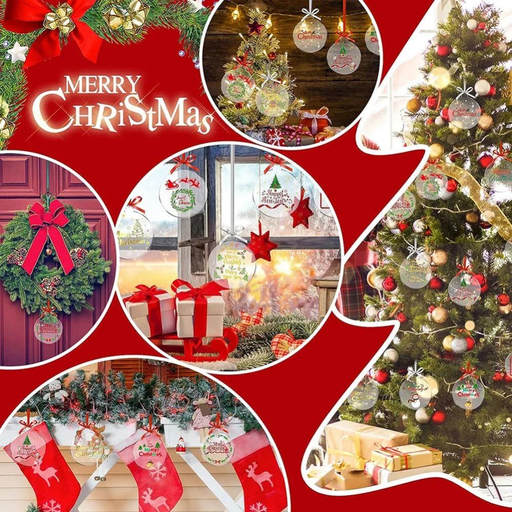 5/10/20pcs Christmas Acrylic Circles Discs DIY Clear Christmas Baubles Acrylic Round Baubles Craft Xmas Tree Hanging Decoration