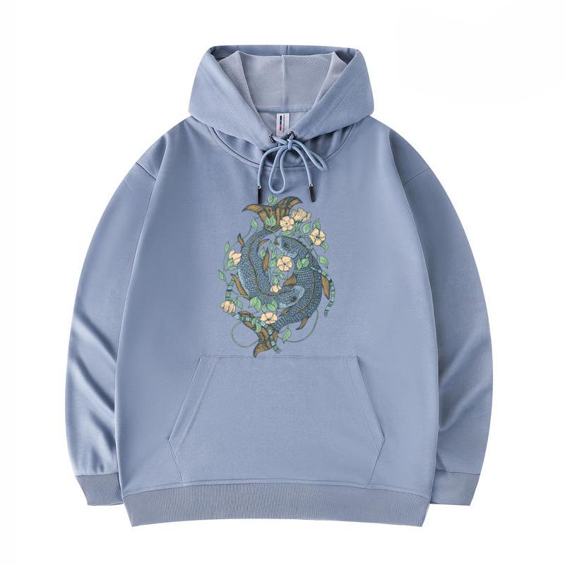 

Men s Hoodies Carps Print Funny Harajuku Style Twill imitation cotton Hoodies