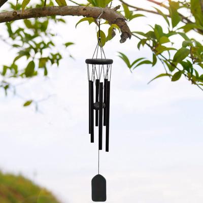 Black Wind Chime with 6 Metal Tubes S-shaped Hook Natural Soothing Melody Garden Patio Outdoor Decoration Hanging Wind Bell Pendant Birthday Gifts