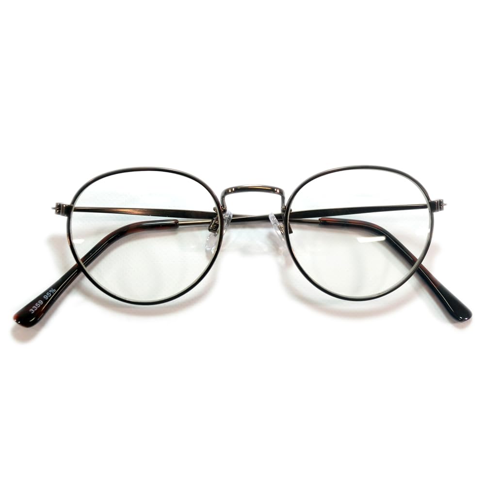 [MERRY PLEASURE] Sunglasses, Fashion Glasses, Men s & Women s, Boston Style, Round, Thin Frame, Gold, Silver, Black, Demi Brown, Clear Lenses, 3359