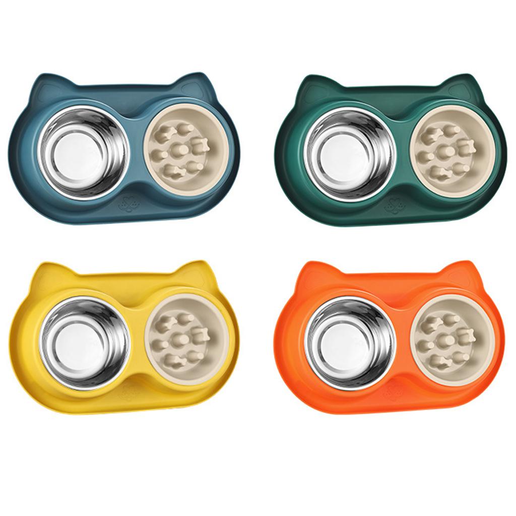 Double Dog Food Bowls - Stainless Steel Water Dish,2-in-1 Detachable Slow Feeder & Standard Bowl Extra-Large Capacity Dog