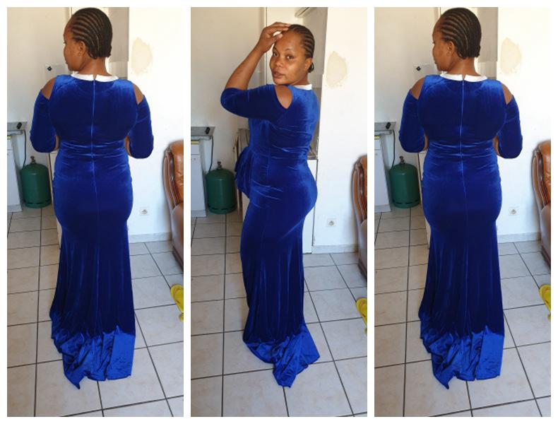 European & American Gold Velvet Embroidered Off-Shoulder Fishtail Dress - Spring/Summer 2025 Collection.