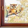 Cute Cartoon Owl On Branch Window Stickers, Double-Sided Visible Glass Door Decals for Home Decoration
