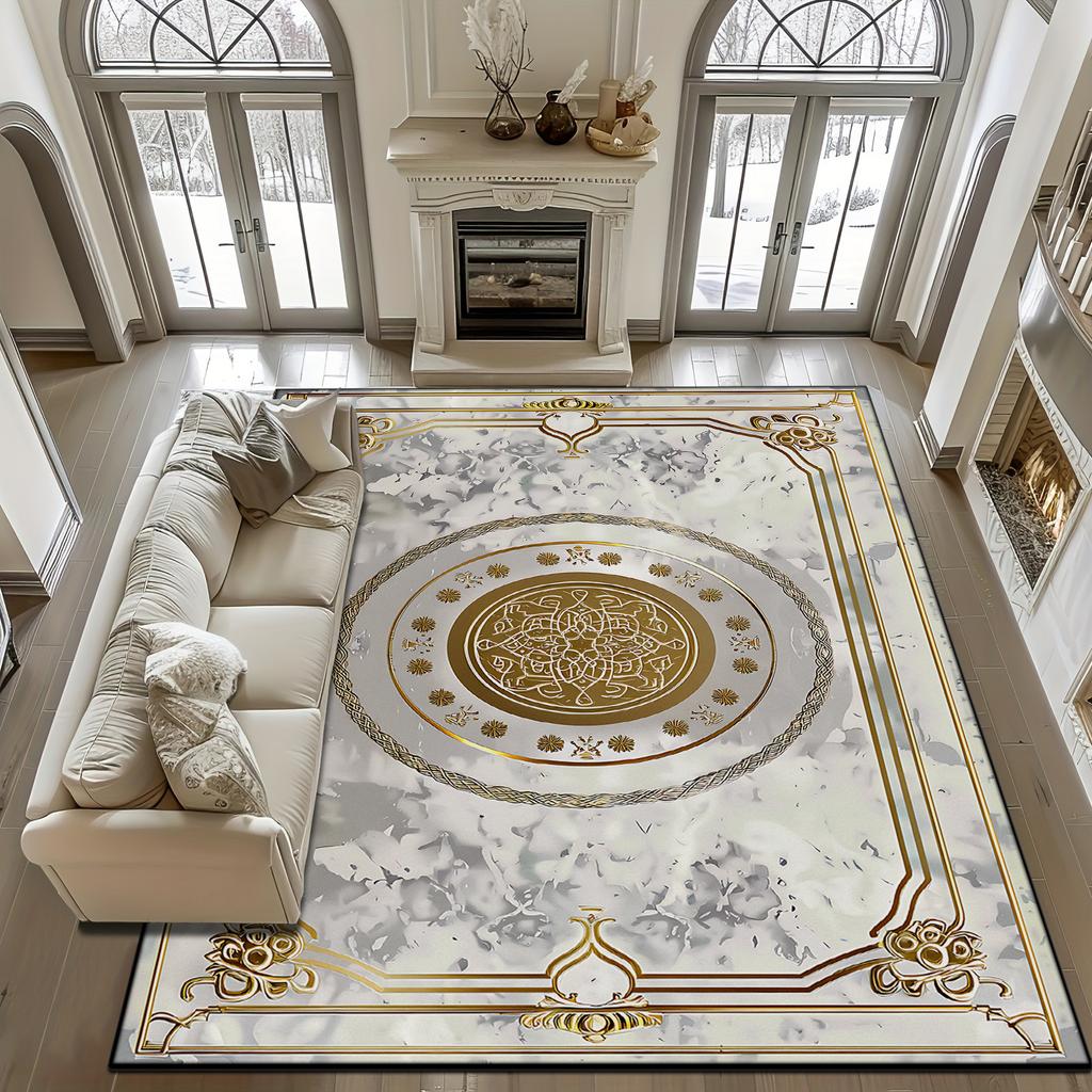 White European Marble Soft Living Room Carpet Home Decoration Light Luxury Fluffy Rug Easy Cleaning Non-slip Large Floor Mats