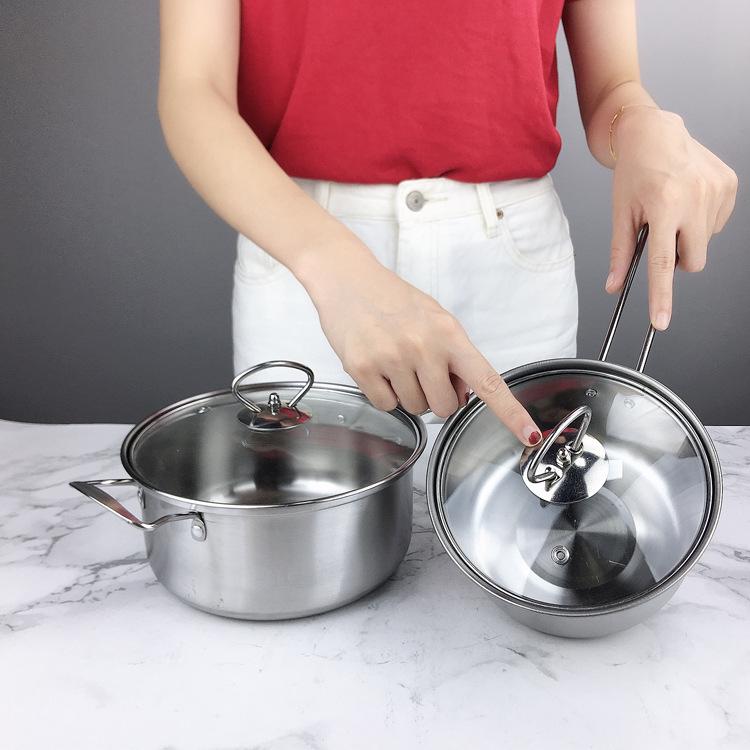 Induction Cooktop Stainless Steel 3-Piece Set: Soup Pot, Cooking Pot, Cutlery for Outdoor Camping