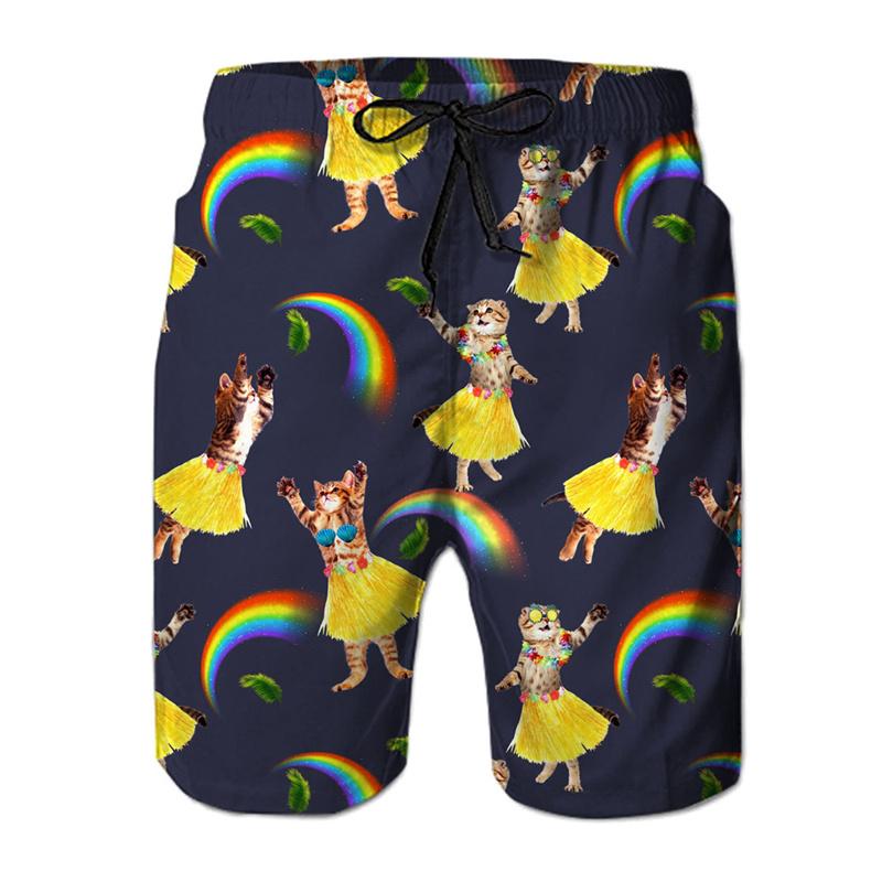 Lustige Dinosaurier-Katzen-Grafiken Badeshorts Herren 3D-Druck Tier Surfen Boardshorts Sommer Hawaiianische Badehosen Coole Eisshorts