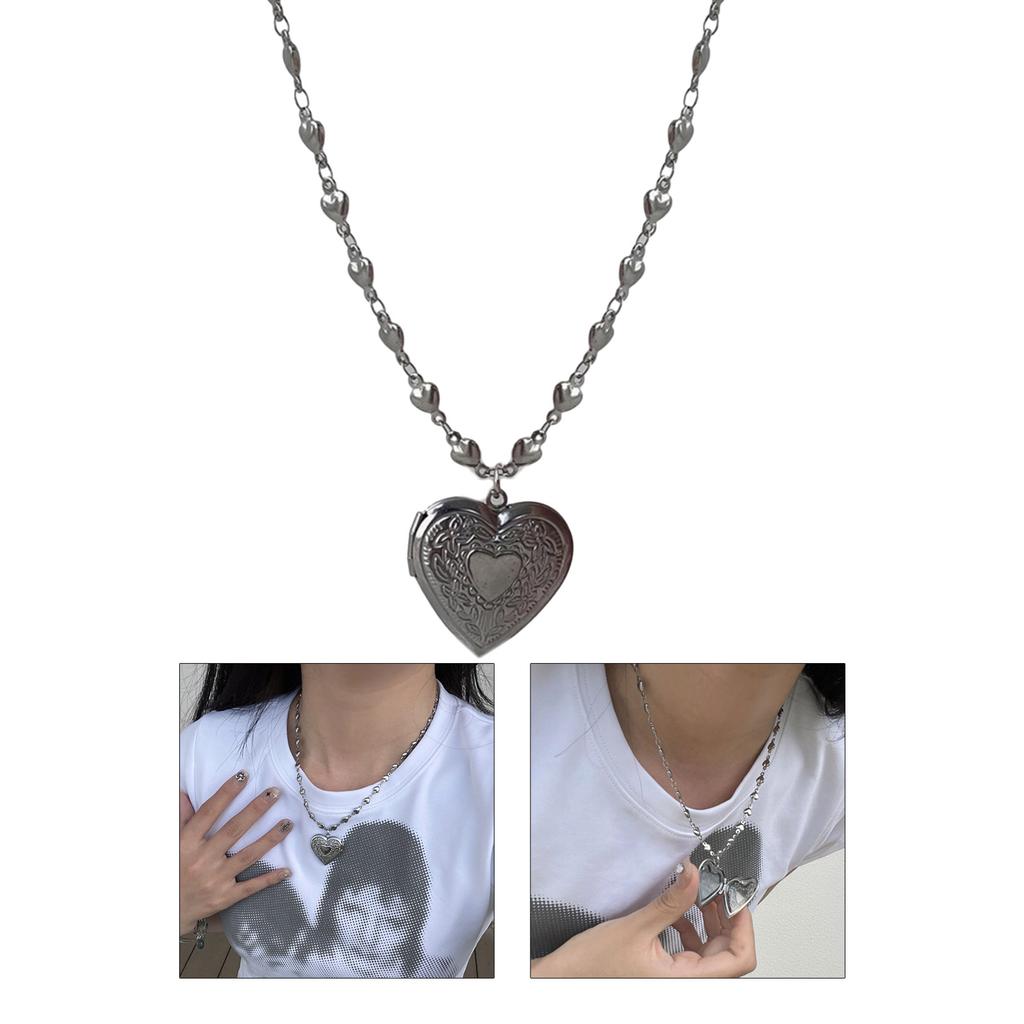 Retro Carving Heart Clavicle Chain Women Girls Necklace Party Birthday Gift
