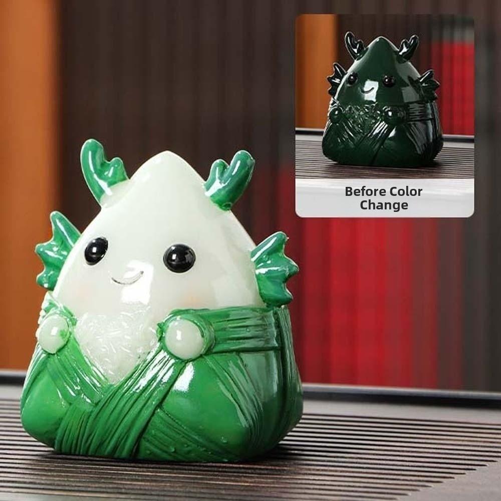 The Tea Favors Tea Pet Zongzi Sculpture Green Chinese Style Resin Rice Dumpling Statue Blessing High Temperatures