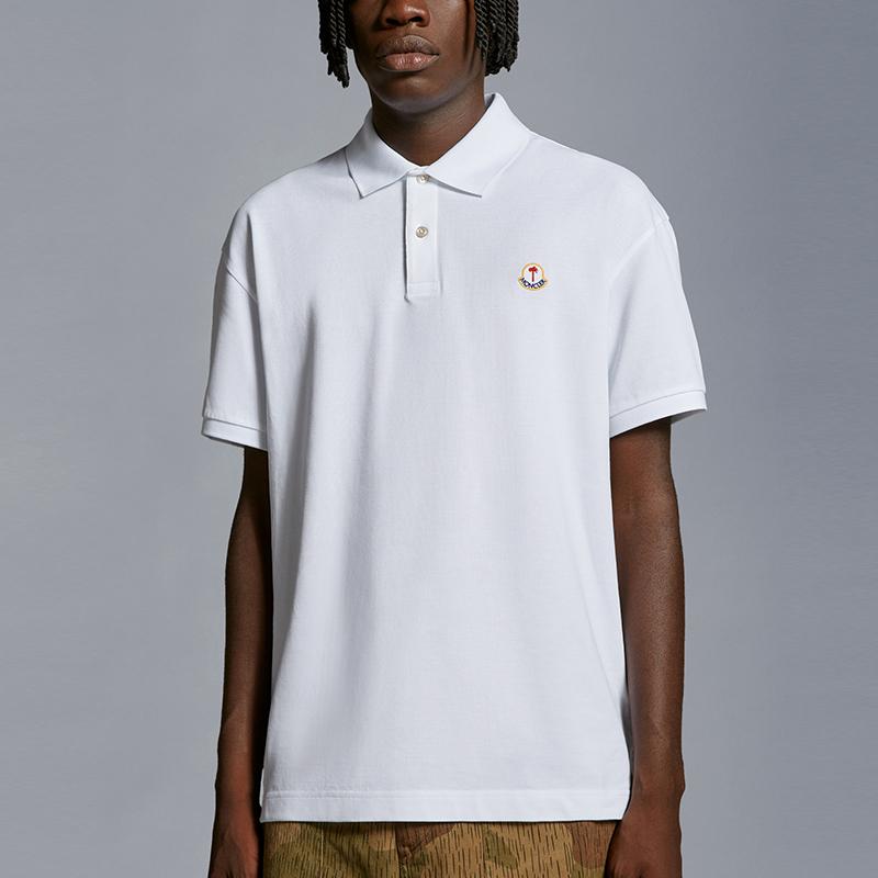 Moncler Genius X Palm Angels Collaboration Vintage Logo Design Cotton Short Sleeve Polo Shirt Unisex Polo Shirts White I209L8A00002M3588001