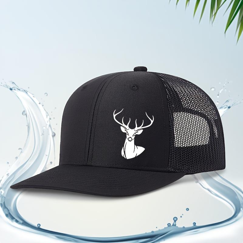 White Deer Head Printed Baseball Cap for Men and Women Breathable Mesh Truck Hat Adjustable Outdoor Sun Protection Bib Caps