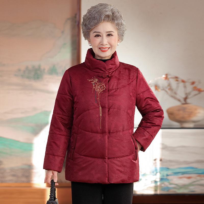 Stylish High-Collar Cotton Jacket for Middle-Aged and Elderly Women - Warm Winter Coat for Moms and Grandmothers, Chinese-Inspired Design