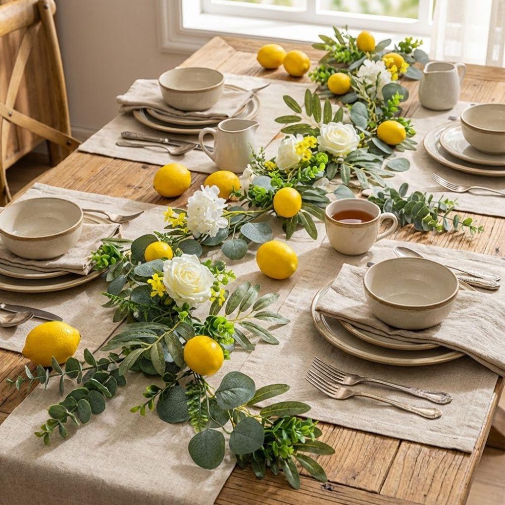 Greenery Lemon Vine Decor Eucalyptus Leaves Simulation Lemon Vine Faux Lemon Wreath Kitchen Decor