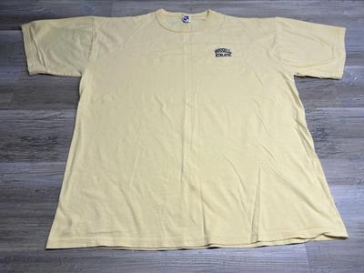 T-shirt Vintage Y2K Russell Athletic Logo Brodé Homme Taille L Jaune Pastel