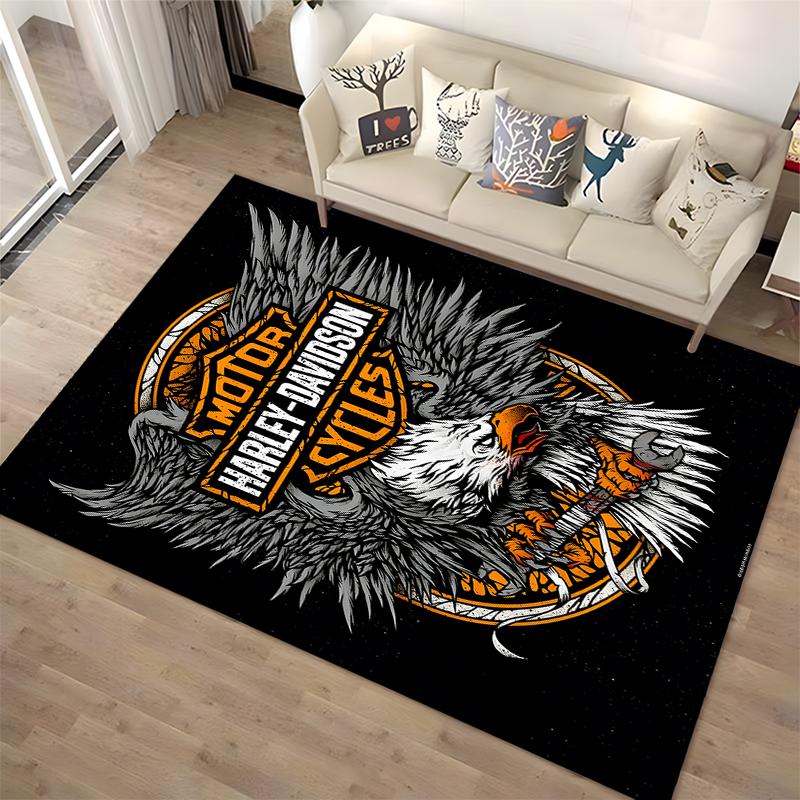 Motorcycle Eagle Carpet with Harley-Davidson Logo, Black and Orange Suitable for Use As an Anti-slip for Living Room Bedroom Sofas