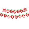 Holiday Birthday Party Cake Topper & Décor Set with Strawberry, Banner, Flowers, and Spiral Pendants