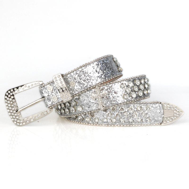 Ladies Cross European And American Rhinestone Inlaid Belt Punk Hip Hop Belt Yk2 Street Waist