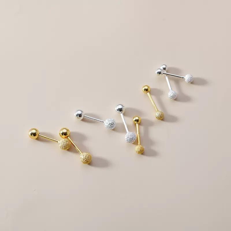 925er Sterlingsilber Einfache Mattierte Perlen Fädelschnur Ohrstecker für Damen Einfacher Party Schmuck Zubehör