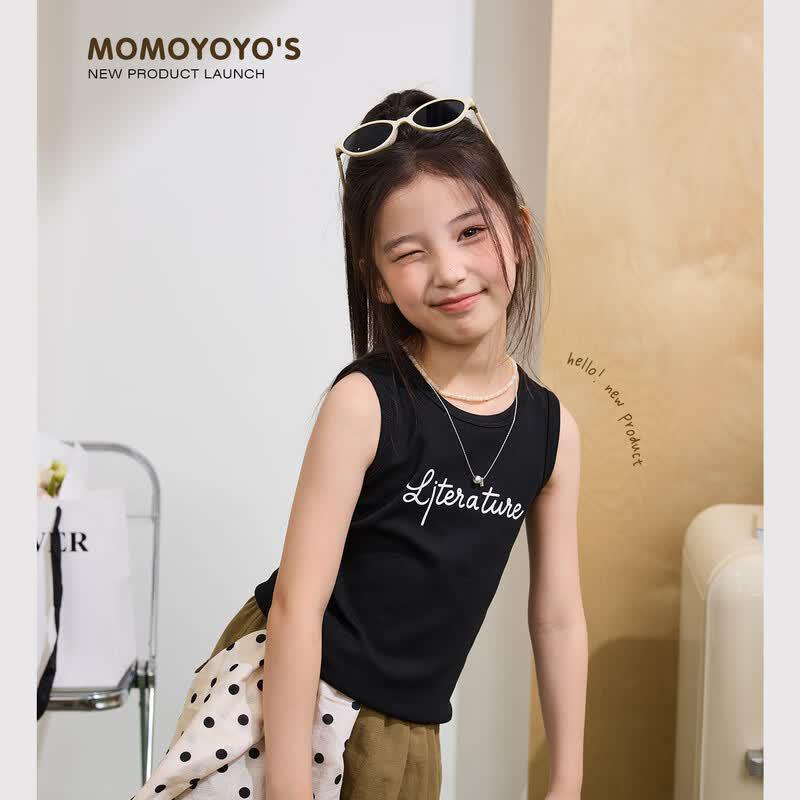 Girls Ribbed Letter Print Summer Vest Top 130 чёрный