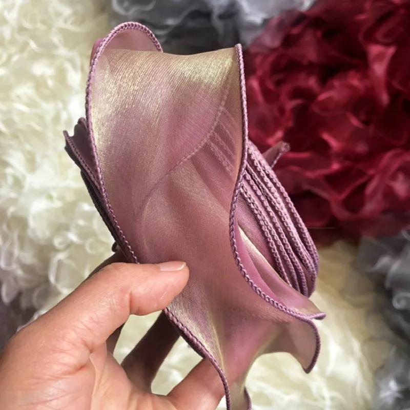 35Meters Wavy Organza Ribbon Silky DIY Hair Bow Making Material Accessories Wide Colorful Gradient Satin Lace Wave Hemming Tape
