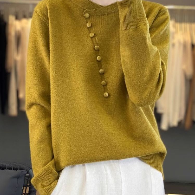 Damenpullover im chinesischen Stil Herbst und Winter Neue Damenbekleidung, Chinesischer Stil Retro Locker und Westlich Gestrickter Basis-Pullover