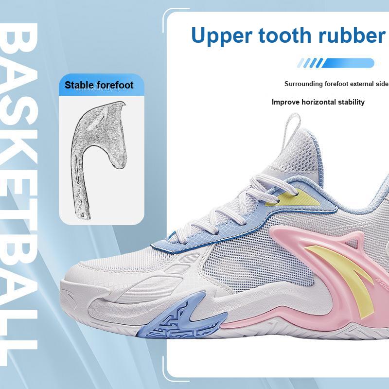 Anta Jóvenes Niños Aire Espacio Cómodos Simples Absorción de Impactos Duraderos Zapatos de Baloncesto de Caña Baja Zapatos de baloncesto para niños Blanco Azul A312421105-2