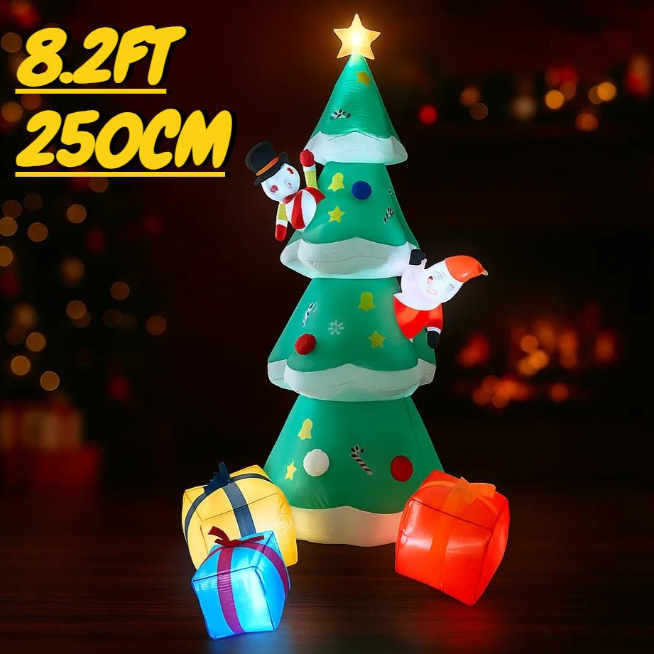8.2FT Inflatable Christmas Tree Santa Claus Snowman Gift Box Toy Xmas Yard Decoration Festive Gift LED Lit Supplie Home Ornament