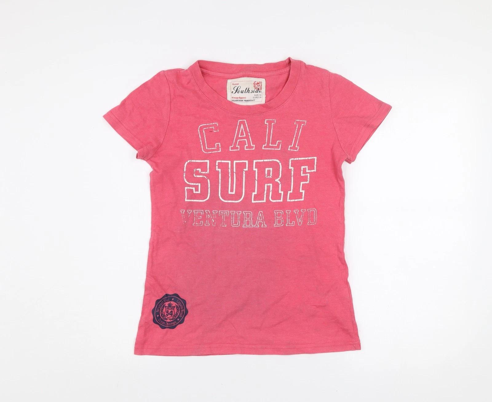 Southside Womens Pink Cotton  Cali Surf  Graphic T-Shirt Size 10 M